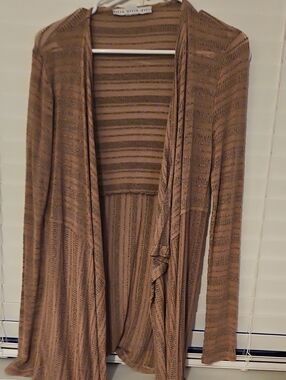HYFVE Taupe Brown Striped Open-Front Women's Cardigan